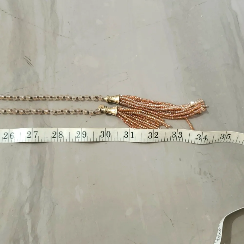 Marlyn Schiff Elegant Crystal Beads  and Gold Tassel Layered Necklace
